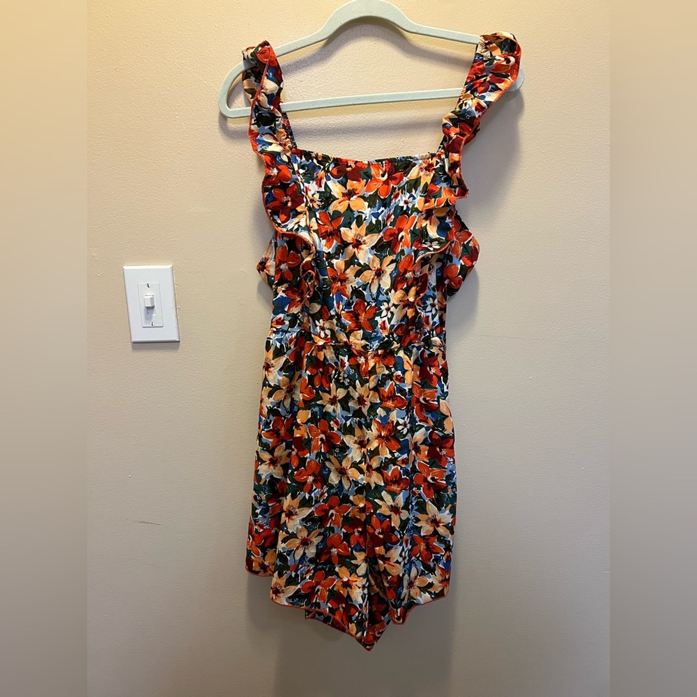Floral Ruffle Romper with Open Back